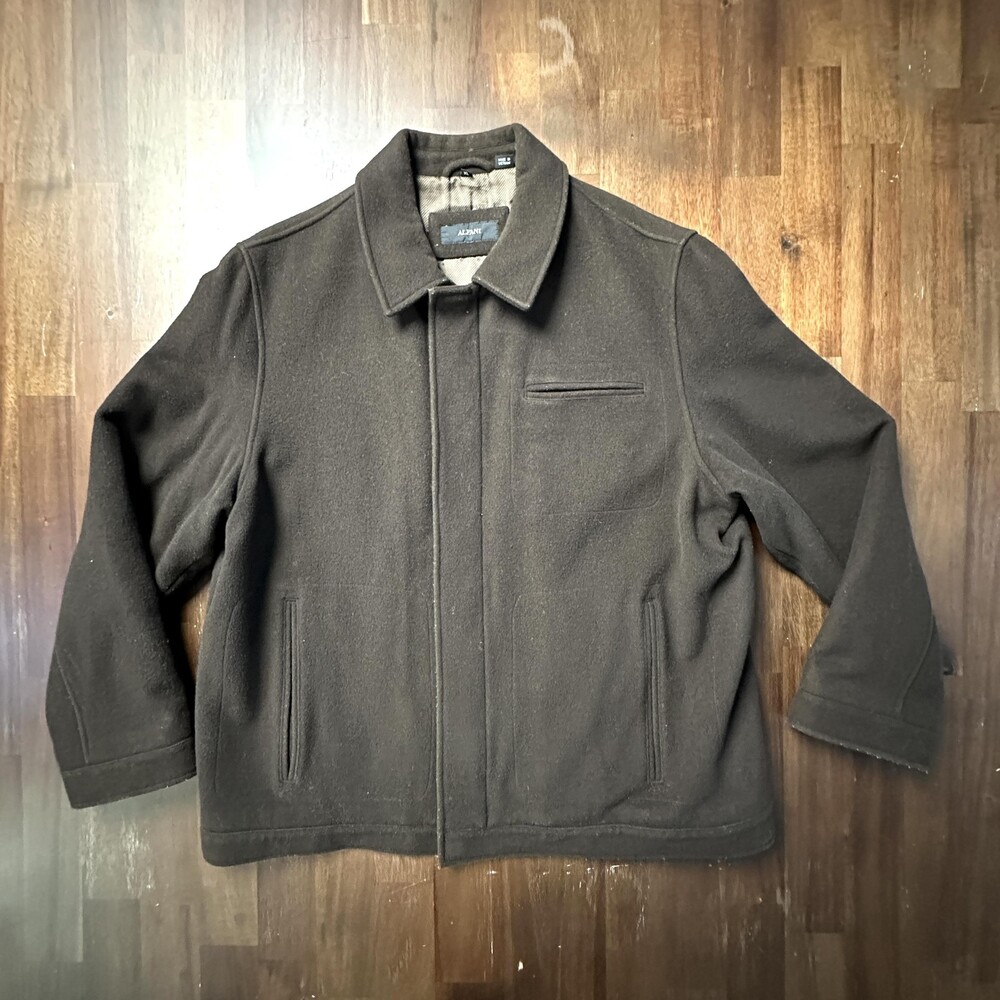Alfani Car Coat Mens XL Brown Wool Blend Zip Front Lined Pockets Winter Classic